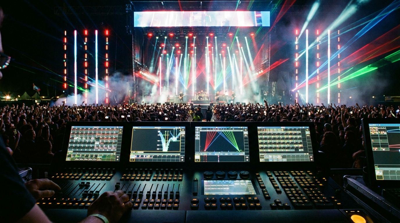 Lighting console at front of house — festival headline night